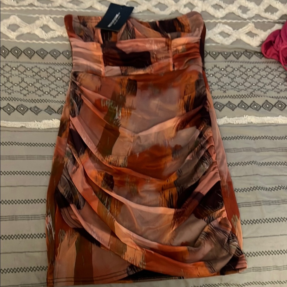 PrettyLittleThing Brown and Black Strapless Dress